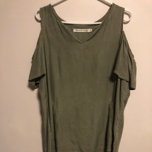 Off shoulder casual top olive color